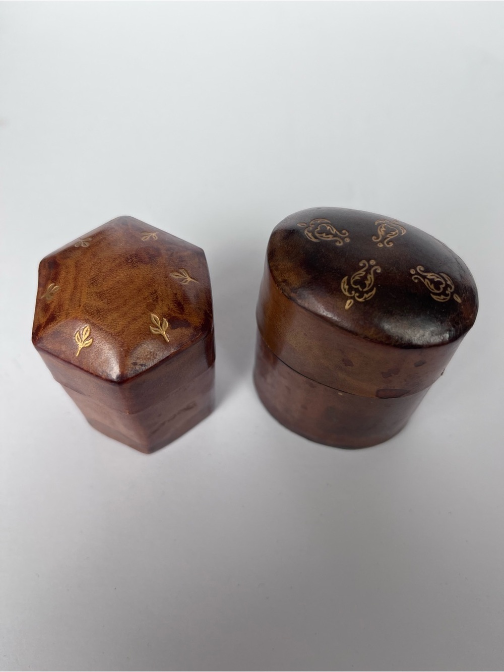 Vintage Italian Leather Matchstick Holder Box Set of 2 W/ Striker Bottom